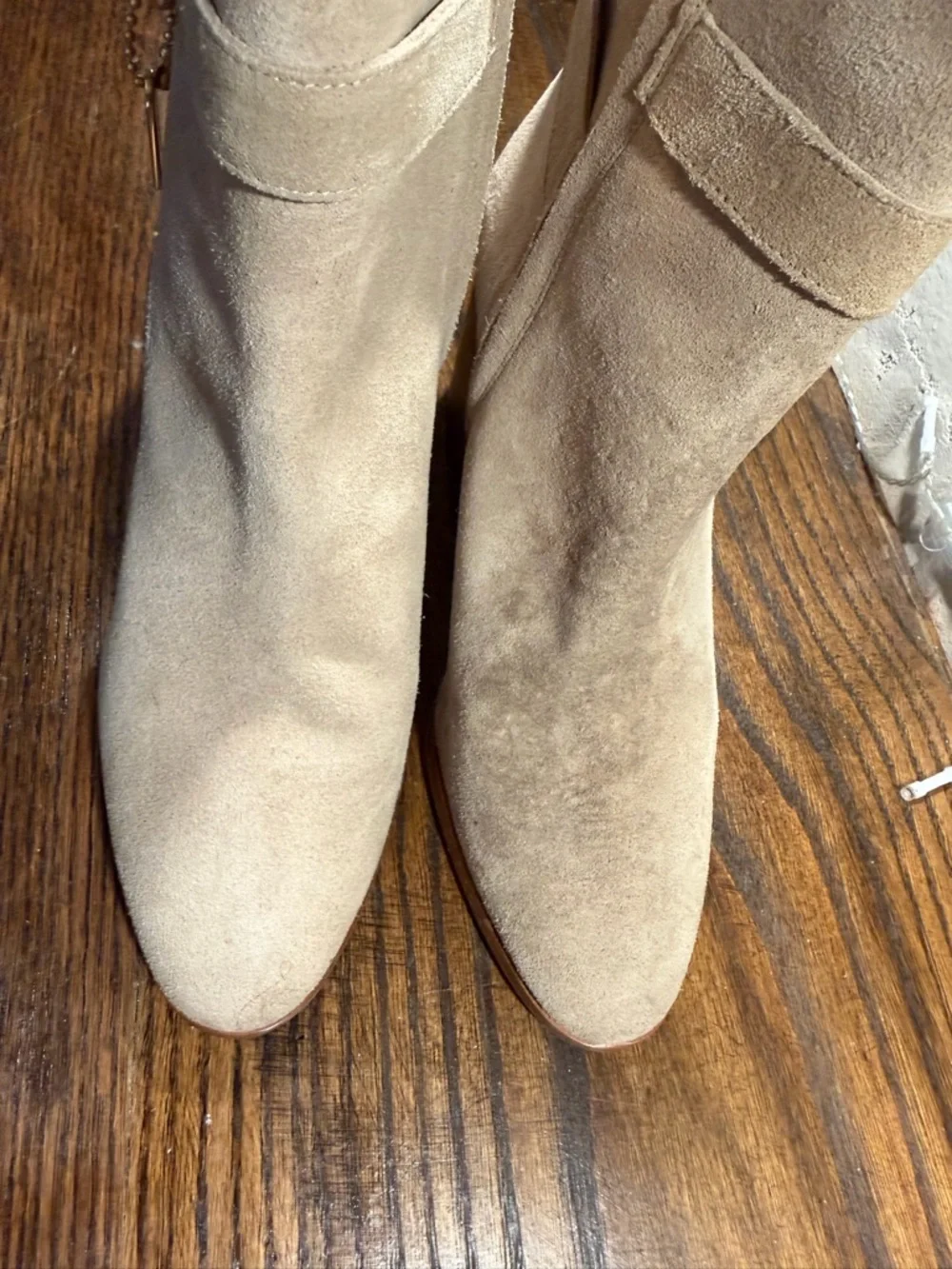 Coach Taupe Suede Ankle Booties with Buckle Charm - Picture 10 of 14